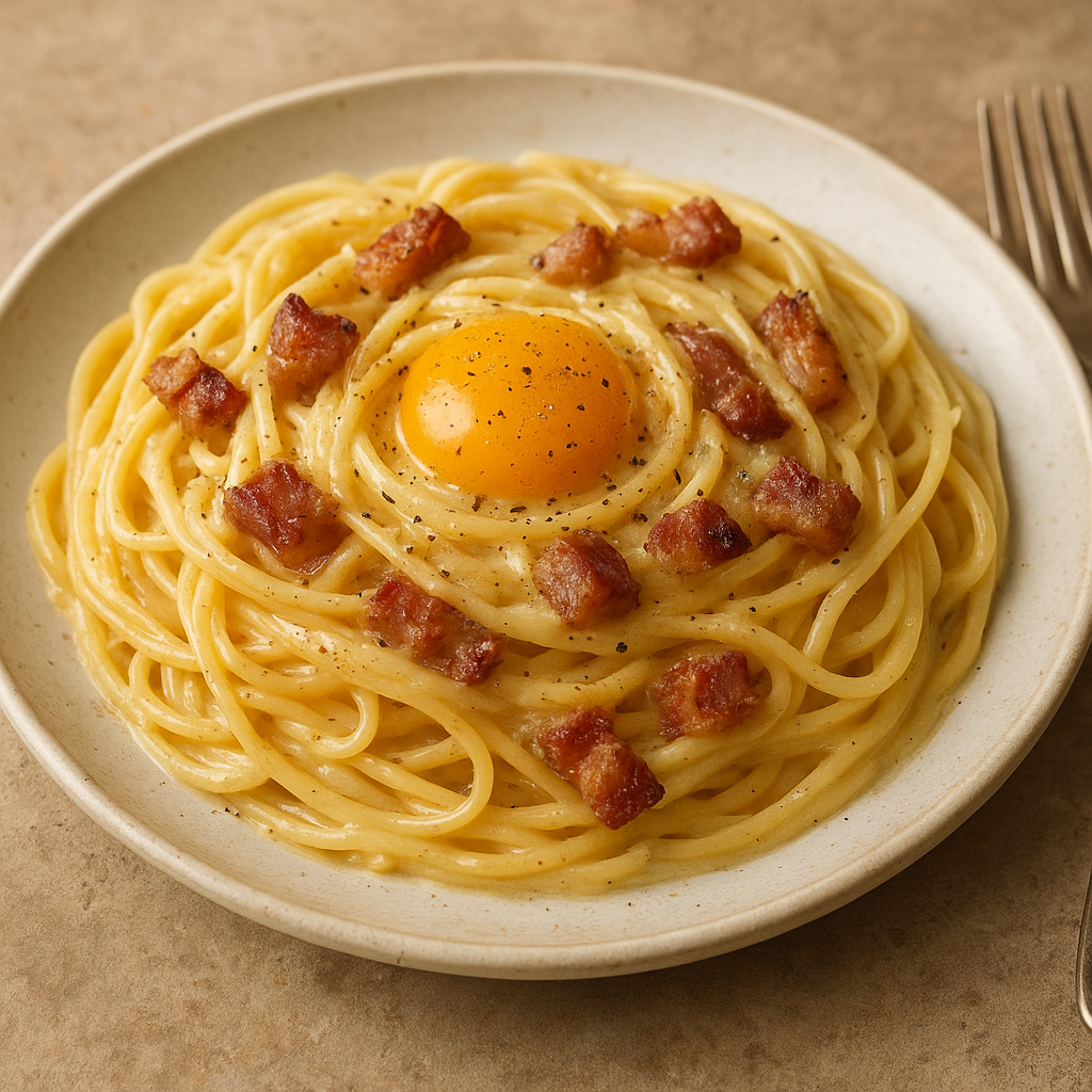 Spaghetti Carbonara – włoskie danie główne, makaron z jajkiem i guanciale