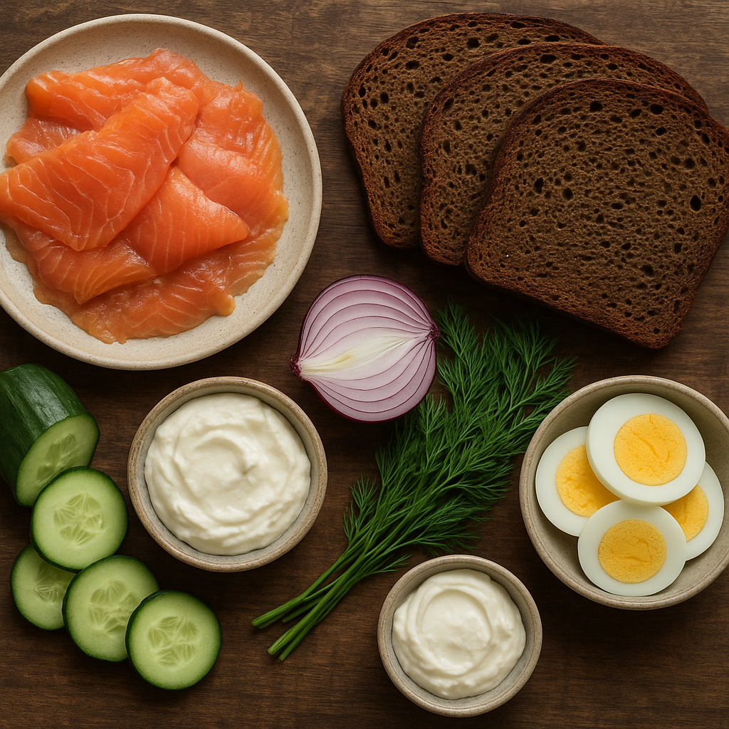 Smørrebrød ingredients (rugbrød) – kuchnia duńska