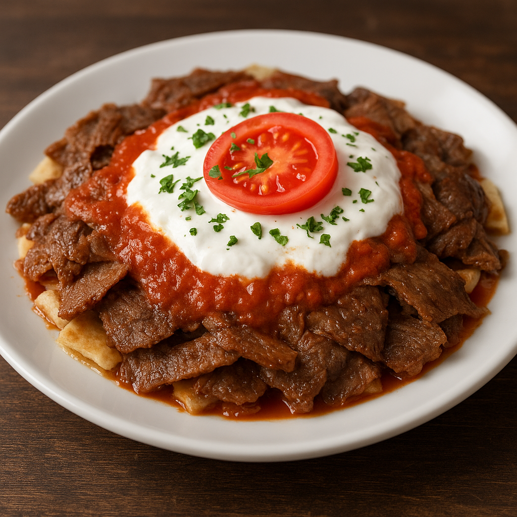 Kebab Iskender – tureckie mięso z sosem jogurtowo-pomidorowym