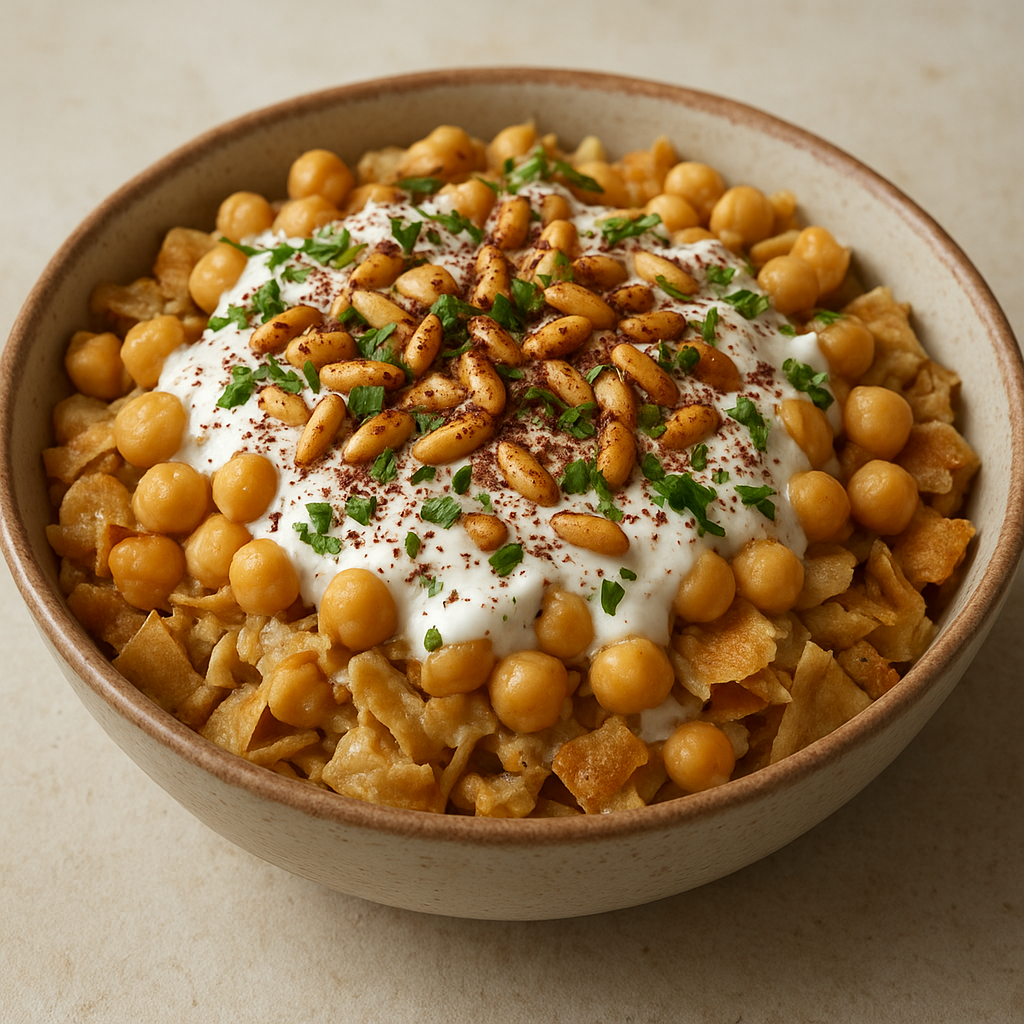 Fatteh – arabskie warstwowe danie z jogurtem