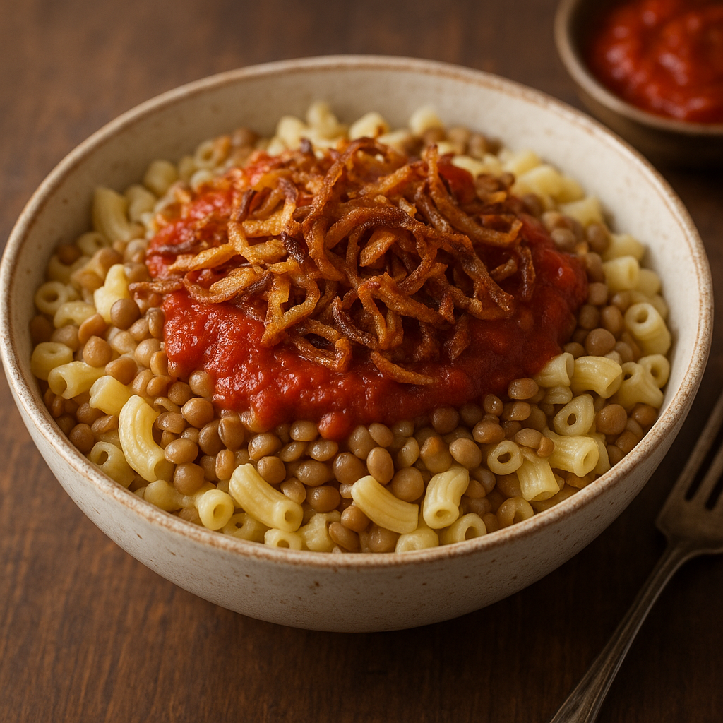 Koshari – egipskie danie z makaronem i soczewicą