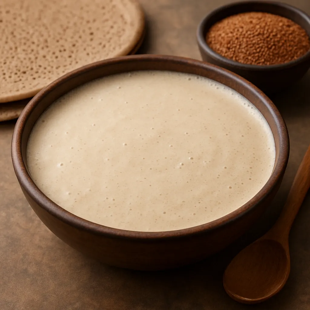 Tef injera-ready batter – kuchnia etiopska